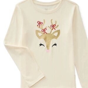 Cream Reindeer Graphic Long Sleeve Shirt